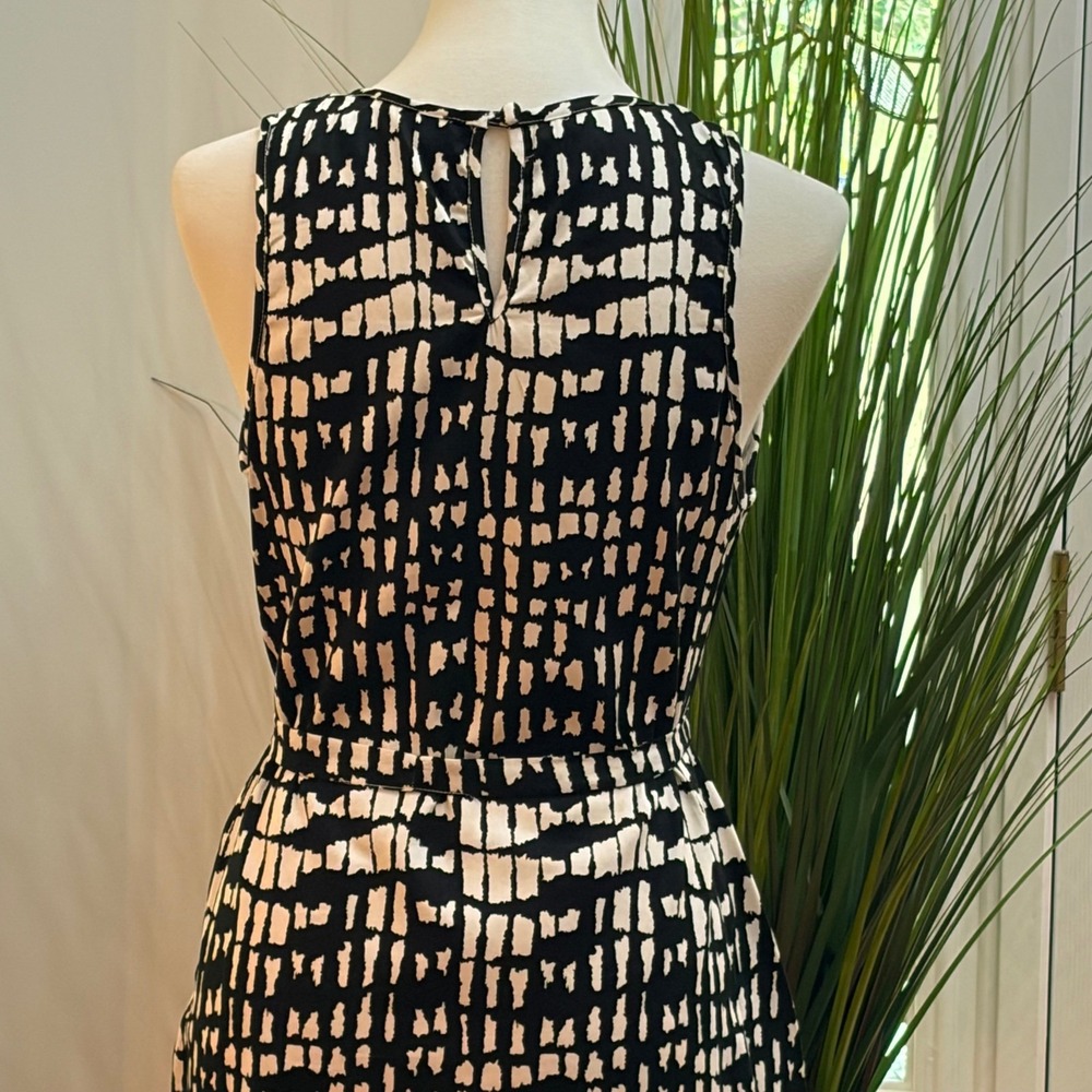 eShakti Black White Geometric Print Sleeveless Midi Dress Pockets Belted Size 10 - Picture 6 of 12